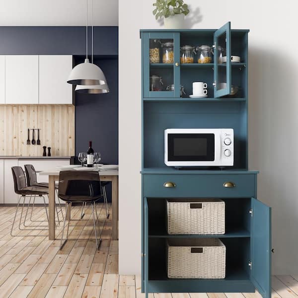 VEIKOUS Teal Blue MDF Sideboard Food Pantry Kitchen Buffet and Hutch with 3 Adjustable Shelves and 1-Drawer