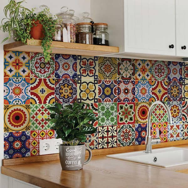 Green, Pink and Yellow D 5 in. x 5 in. Vinyl Peel and Stick Tile (24-Tiles, 4.17 sq.ft./Pack)