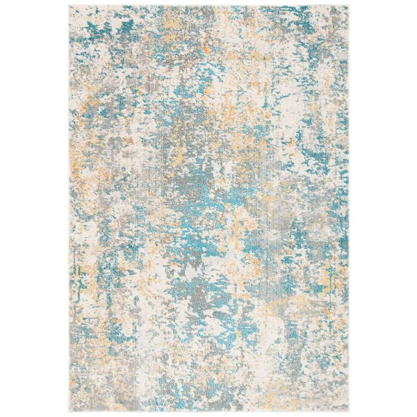 SAFAVIEH Madison Teal/Gold 4 ft. x 6 ft. Geometric Abstract Area Rug