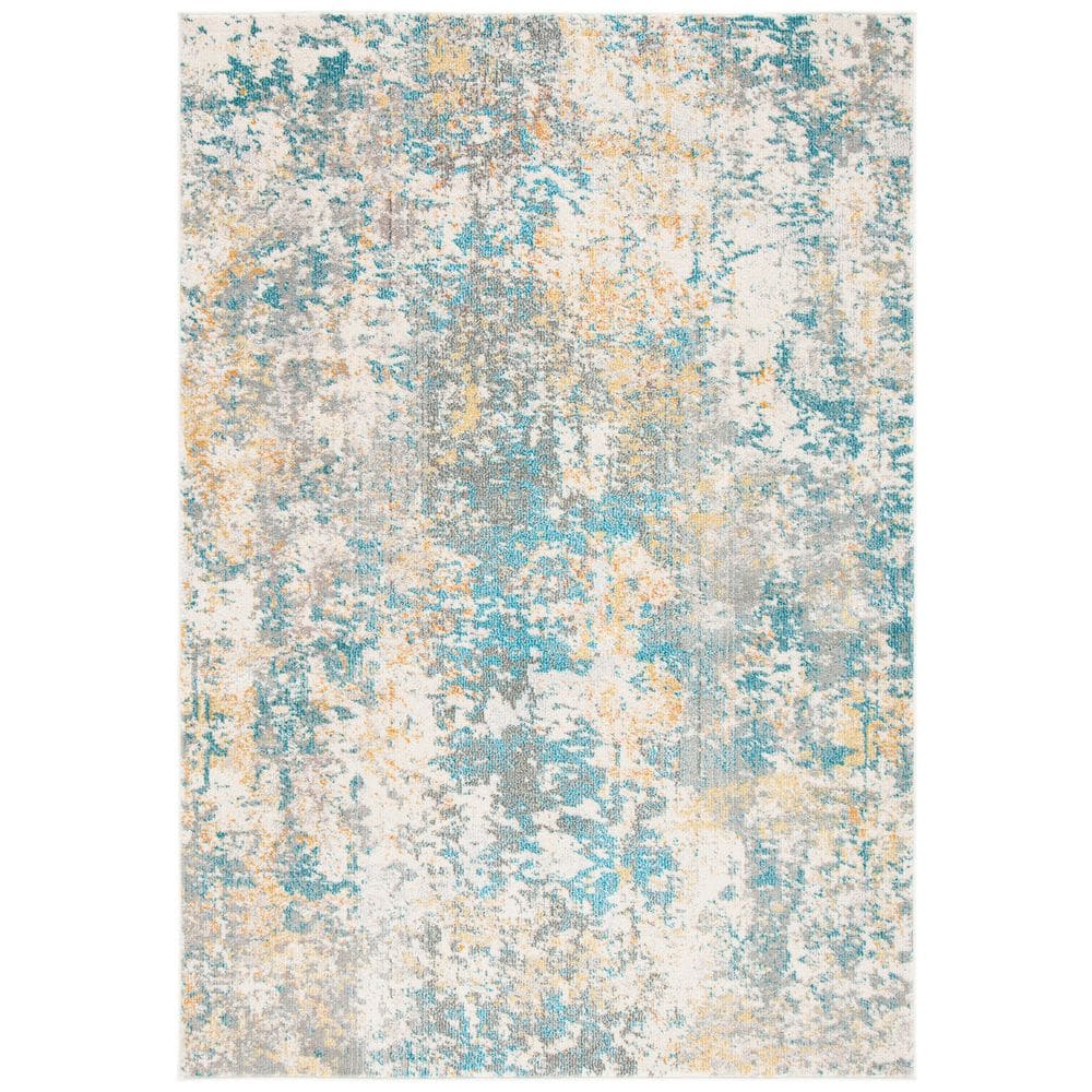 Teal and Gold Flat Woven Round Synthetic Area Rug