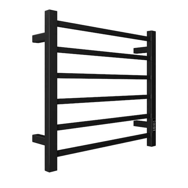 6-Bar Wall Mount Towel Warmer in Black, Electric Plug-in Heated Towel Rack, Towel Heater for Bathroom
