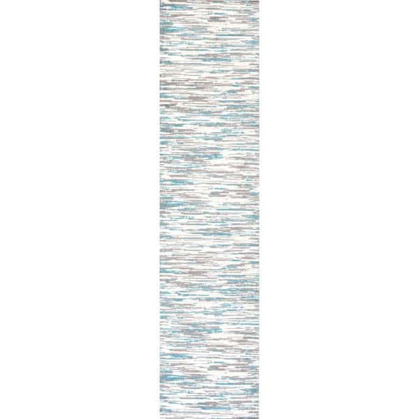 Speer Gray/Blue 2 ft. x 8 ft. Abstract Linear Stripe Runner Rug