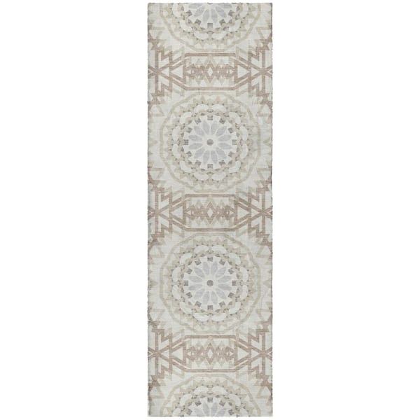 Dream Shag Premium Machine Washable Abstract ADS619 Ivory 2 ft. x 7 ft. Runner Rug
