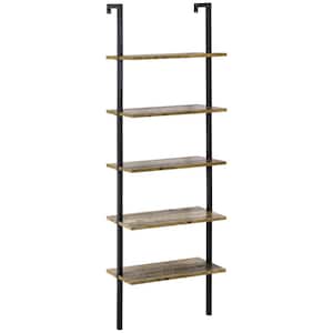 Industrial 11.75 in. Wide Brown Metal Frame 5 Tier Ladder Shelf, Wall Mount Storage Shelves Bookcase