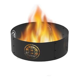 Decorative NHL 36 in. x 12 in. Round Steel Wood Fire Pit Ring - Boston Bruins