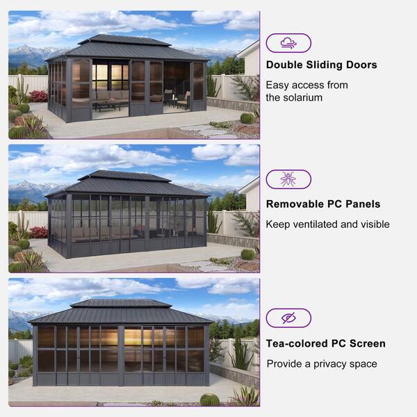 PURPLE LEAF 12 ft. x 20 ft. Sunroom Hardtop Gazebo Solarium