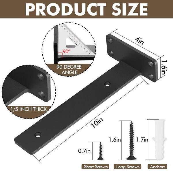 6 Pack Heavy Duty Floating Shelf Brackets - 10 Inch Cold-Rolled Steel With Screws