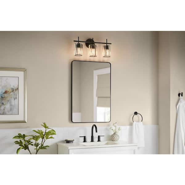 21 in. 3-Light Black Vanity Light with Clear Crystal Glass