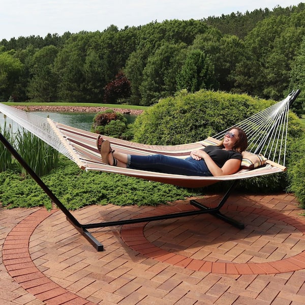 Sunnydaze 11 3 4 ft. Quilted Double Fabric 2 Person Hammock in Sandy Beach DL BTFHB The Home Depot