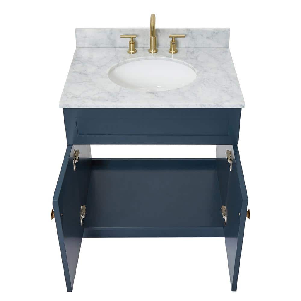 Midnight Blue 31" Freestanding Vanity with Carrara Marble Top