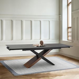 Milena Rectangular Black Glass Top Extendable Cross Legs Dining Table Seats 8