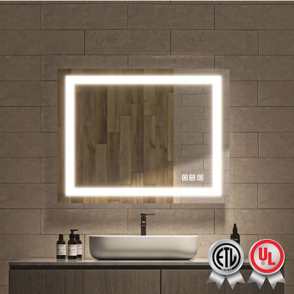 Waterpar Super Bright 24 In W X 32 In H Rectangular Frameless Anti Fog Led Wall Bathroom