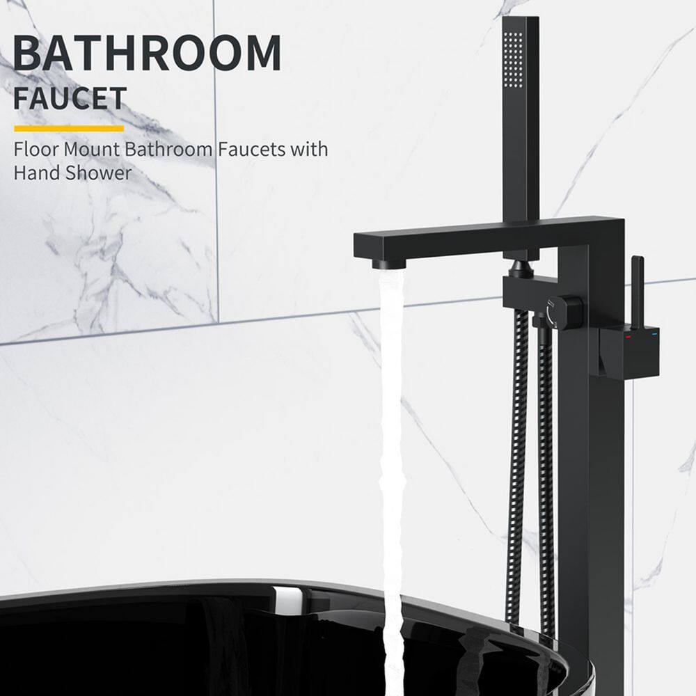 Matte Black Stainless Steel Freestanding Tub Filler with Hand Shower