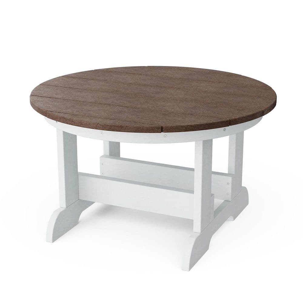 Heritage 31.5 in. Tudor Brown and White Round HDPE Plastic Outdoor Conversation Table price history on PriceWatchPro