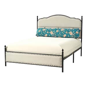 Sergio Blue Transitional Upholstered Platform Metal Bed Frame Four Poster Bed with High Headboard and Pillow