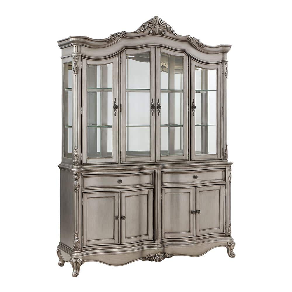 Ariadne 92" Antique Platinum China Cabinet with Glass Shelves