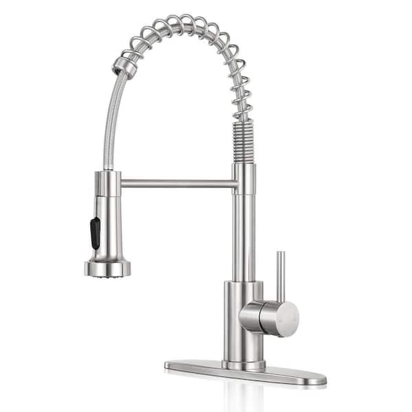 Brushed Nickel 17 in. H Pull Down Sprayer Kitchen Faucet with 360 ° Spout Swivel Stainless Steel