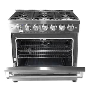 36 in. 6.0 cu. ft. 6 Burners Freestanding Gas Range in Stainless Steel with Commercial Convection Fan and Storage Drawer