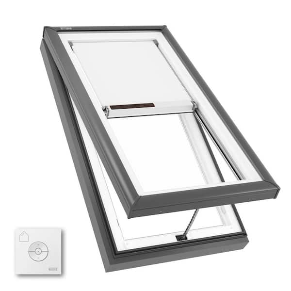 22-1/2 in. x 34-1/2 in. Manual Venting Curb Mount Skylight Laminated Low-E3 Glass, Solar Powered Room Darkening Shade