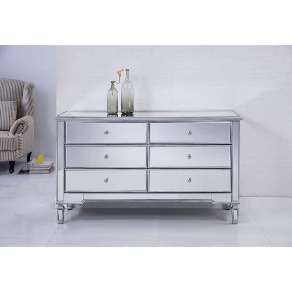 Hand Rubbed Antique Silver Mirrored 6-Drawer Dresser