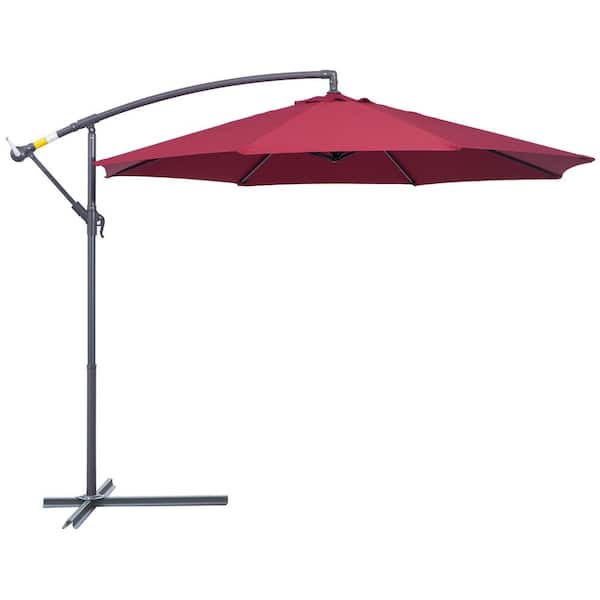 9.69 ft. Steel Cantilever Patio Umbrella in Red with Base