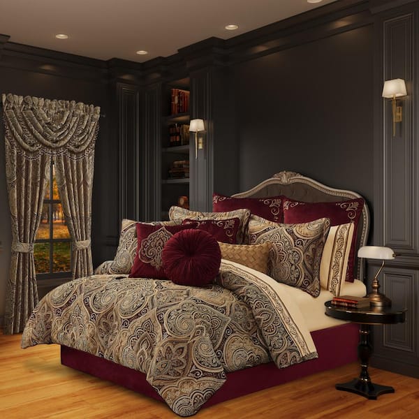 J QUEEN NEW YORK INC Bordeaux Crimson Polyester California King 4-Pieces Comforter Set
