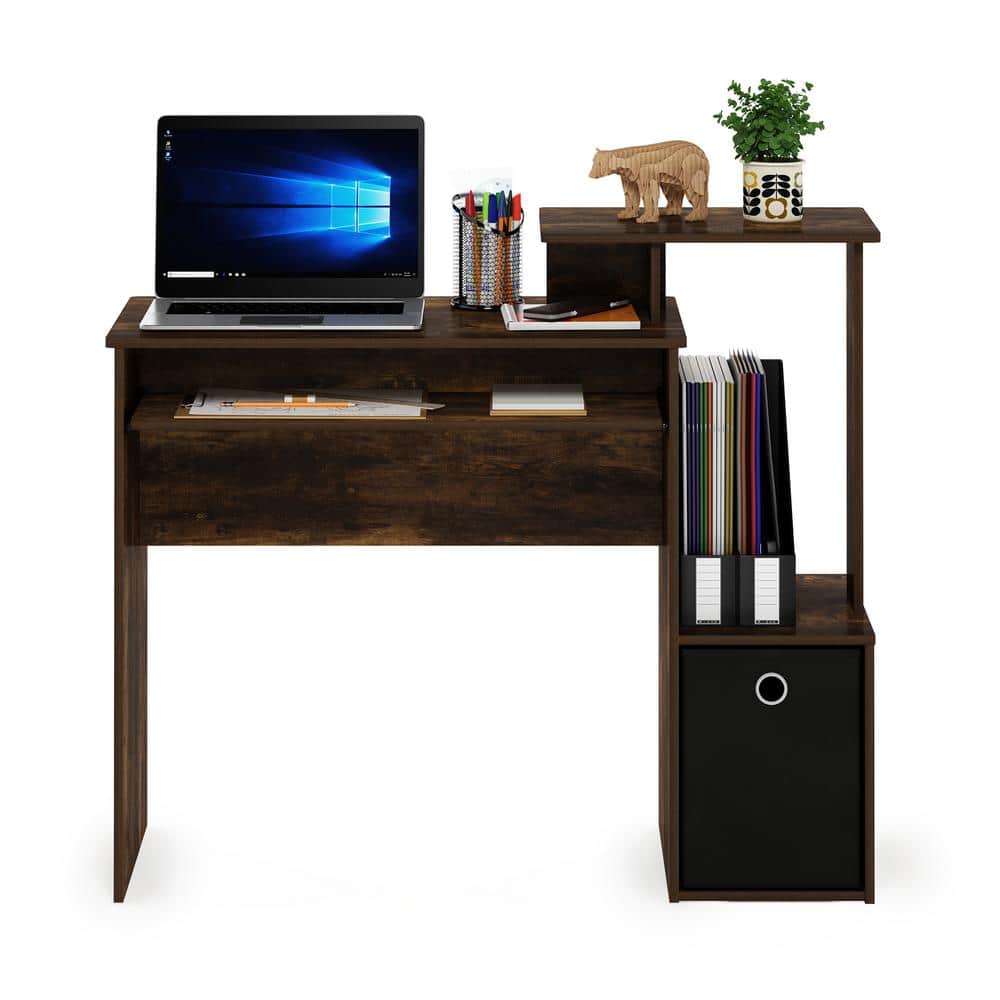 Amber Pine and Black Compact Computer Desk with Drawer and Keyboard Tray
