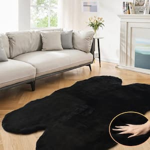 Mmlior Black 4 ft. x 6 ft. Soft Faux Rabbit Fur Specialty Area Rug