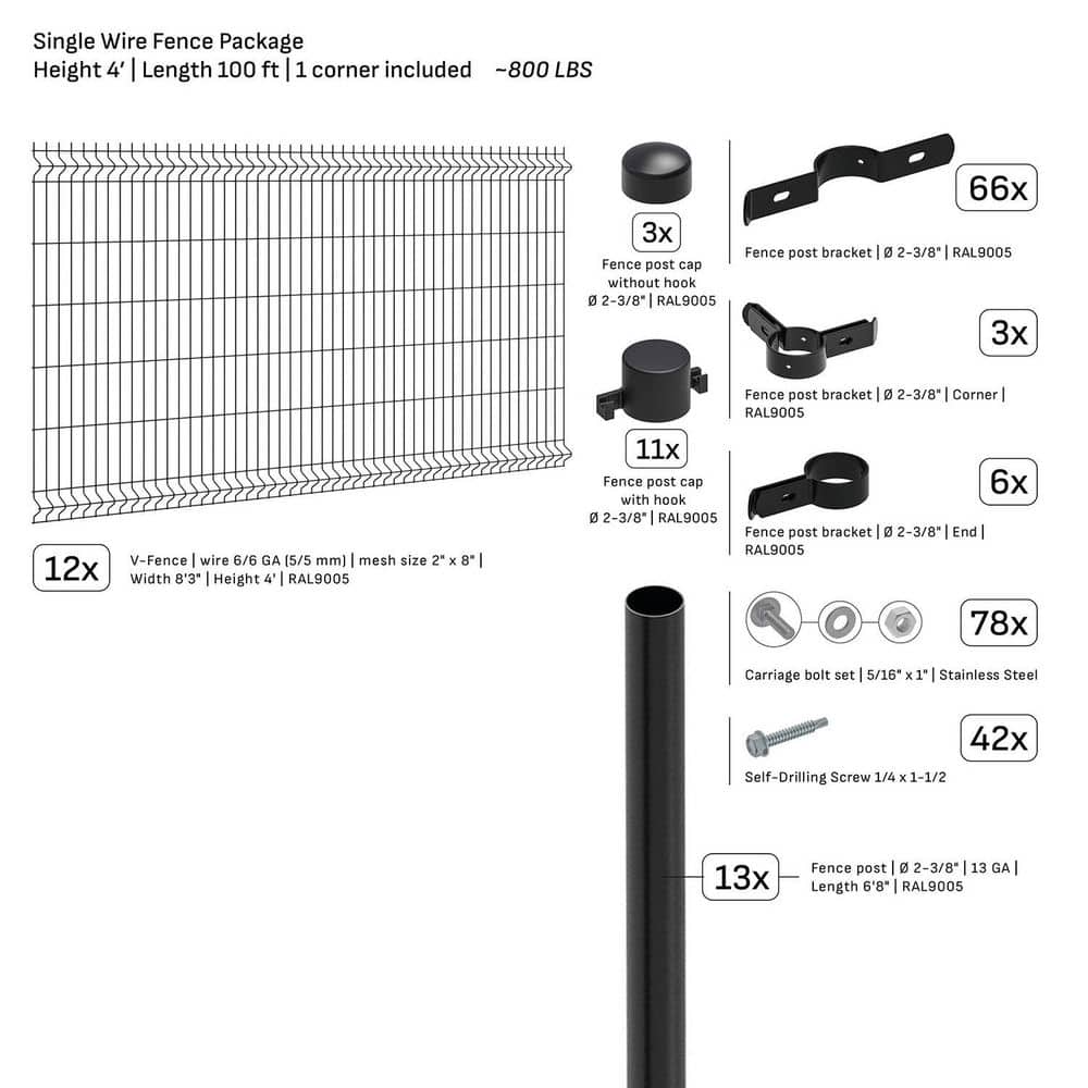 Single-Wire V-Fence 100 ft. x 4 ft. Steel Flat Top Spaced Black Fence Panel Package price history on PriceWatchPro