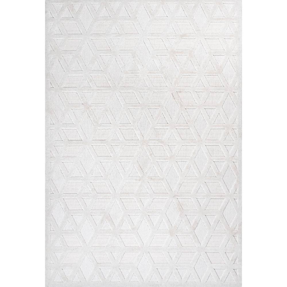 Ivory Geometric 4' x 6' Handmade Synthetic Indoor/Outdoor Rug