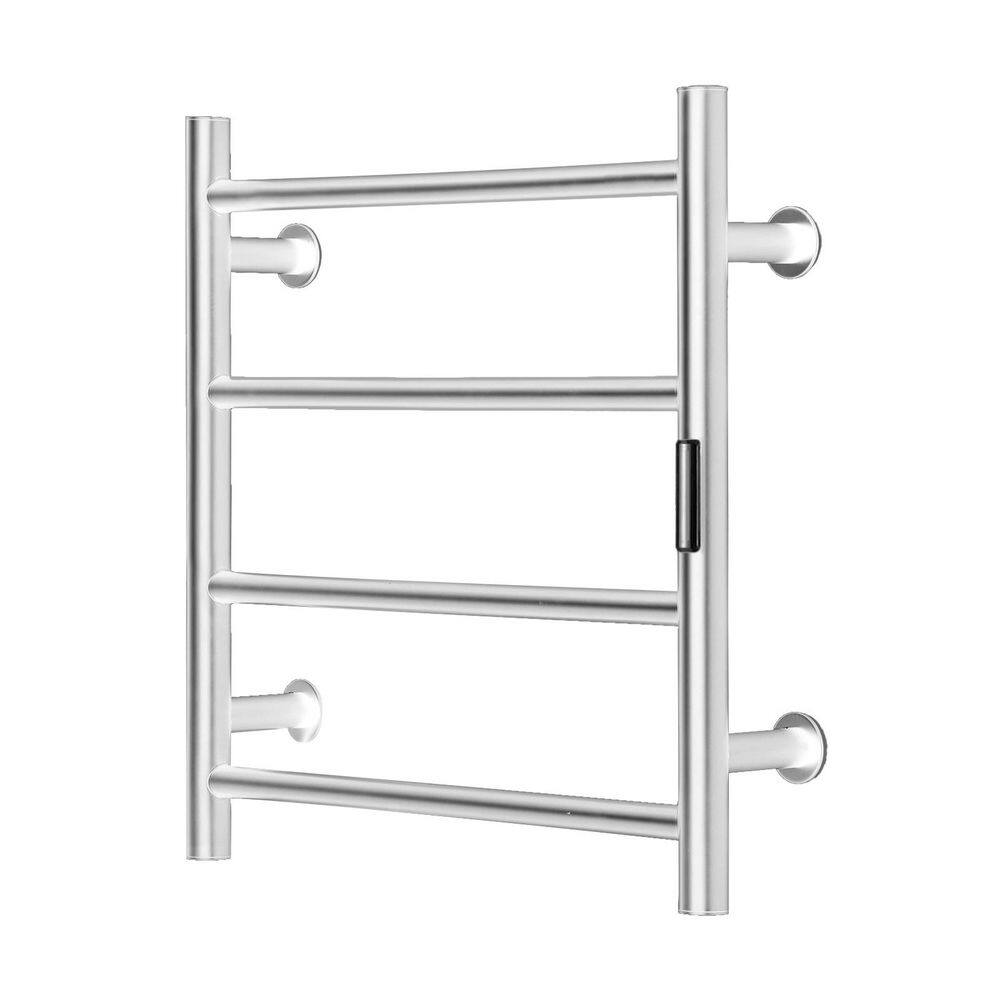SKYSHALO 4 Bars Towel Warmer Rack, Wall Mounted Heated Towel Rack for Waterpoof Towel Heater Rack with Timer, Bathroom Silver JRMJJBGS4GYS0WFHPV1-SK0211