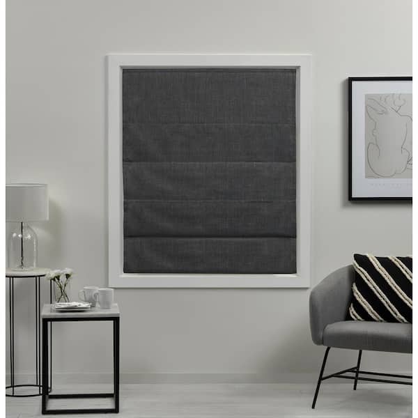 Acadia Grey Cordless Total Blackout Roman Shade 27 in. W x 64 in. L