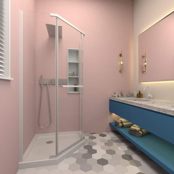 KeepTech 34 3/4 in. W x 72 in. H Frameless Neo-Angle Pivot Shower Door in Matte White Finish with Tempered 1/4 in. Glass