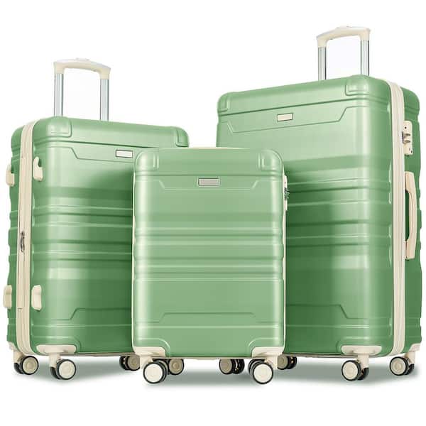 Merax Grass Green and Beige Lightweight 3-Piece Expandable ABS Hardshell Spinner Luggage Set with TSA Lock