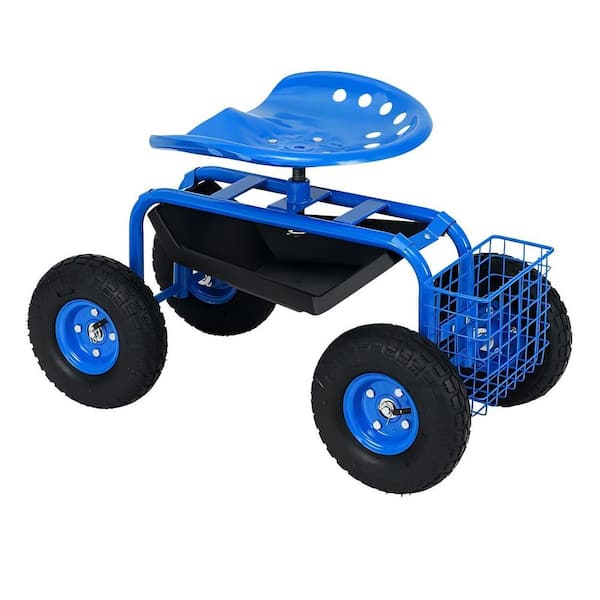 Rolling Garden Work Seat Cart Scooter with Adjustable Height and Storage Basket 360° Swivel Design