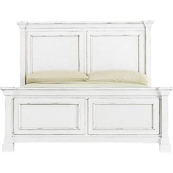 Bridgeport Antique White Queen Bed, Distressed White Queen Bed Frame