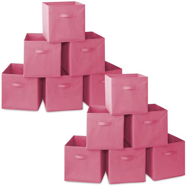Casafield Hot Pink 13 in. x 13 in. Fabric Collapsible Cubes Decorative Basket Storage Bins-Set of 12