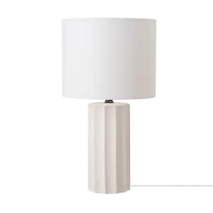 20 in. Ribbed Concrete Finish Table Lamp with White Linen Shade