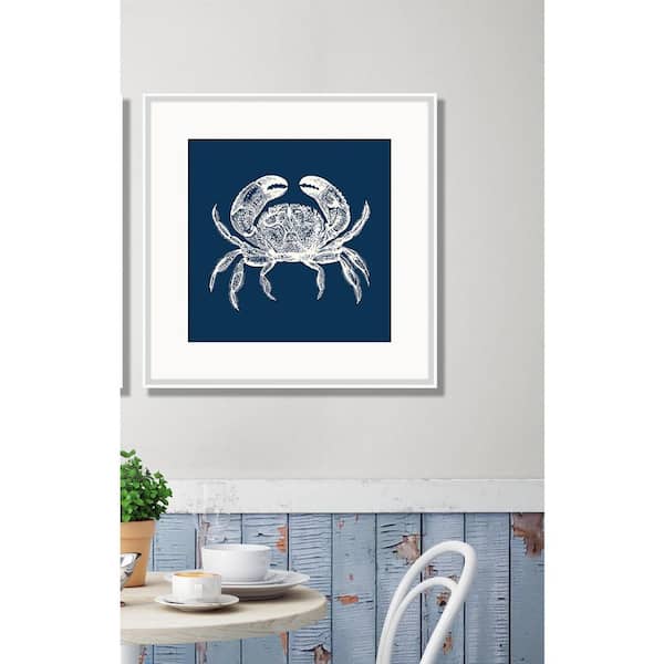 Crab in Blue Reverse Framed Giclee Art Print 22 in. x 22 in.