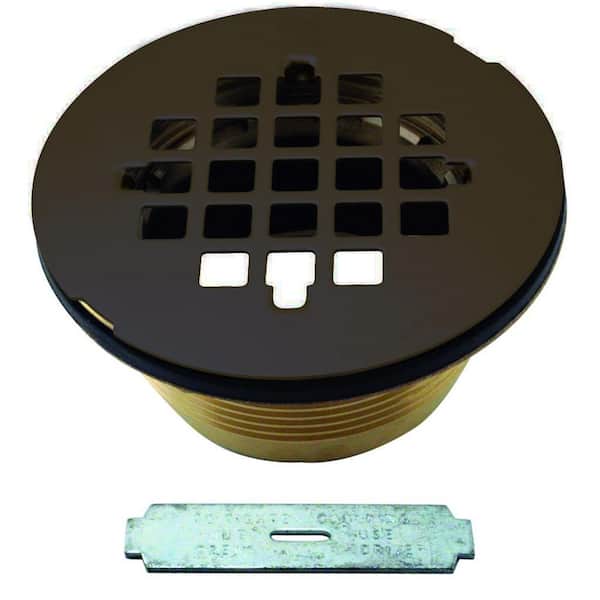 Westbrass 2 in. No-Caulk Brass Compression Shower Drain with 4-1/4 in. Round Grid Cover, Oil Rubbed Bronze