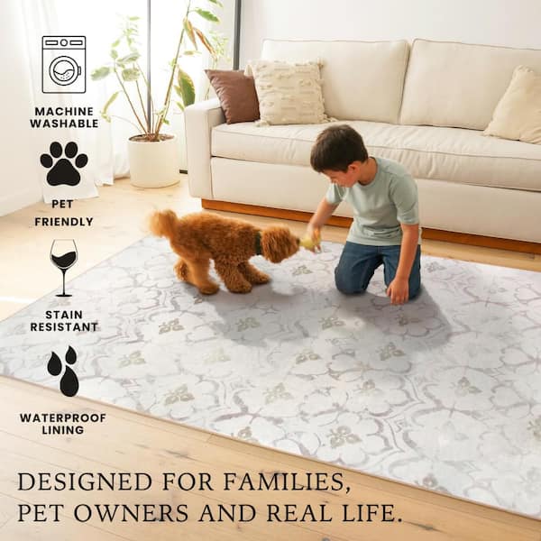 Leilani Damask Ivory 2.5 ft. x 10 ft. Washable Runner Rug