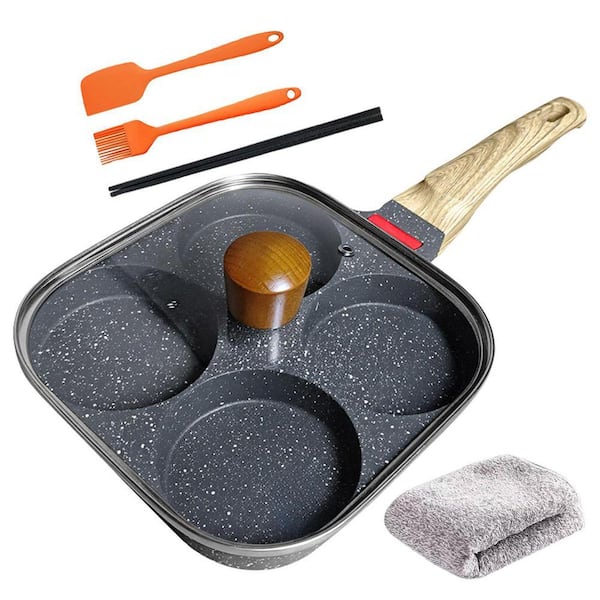 4-Cup Aluminum Nonstick Saute Pan 7.5 in. 4-Egg Compatible with Gas Induction Cooktops Pan with Lid Set