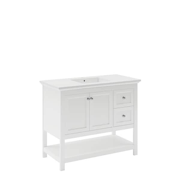 Fresca Manchester 40 in. Single Sink Shaker-Style White Bath Vanity with White Quartz Top and Integrated Sink