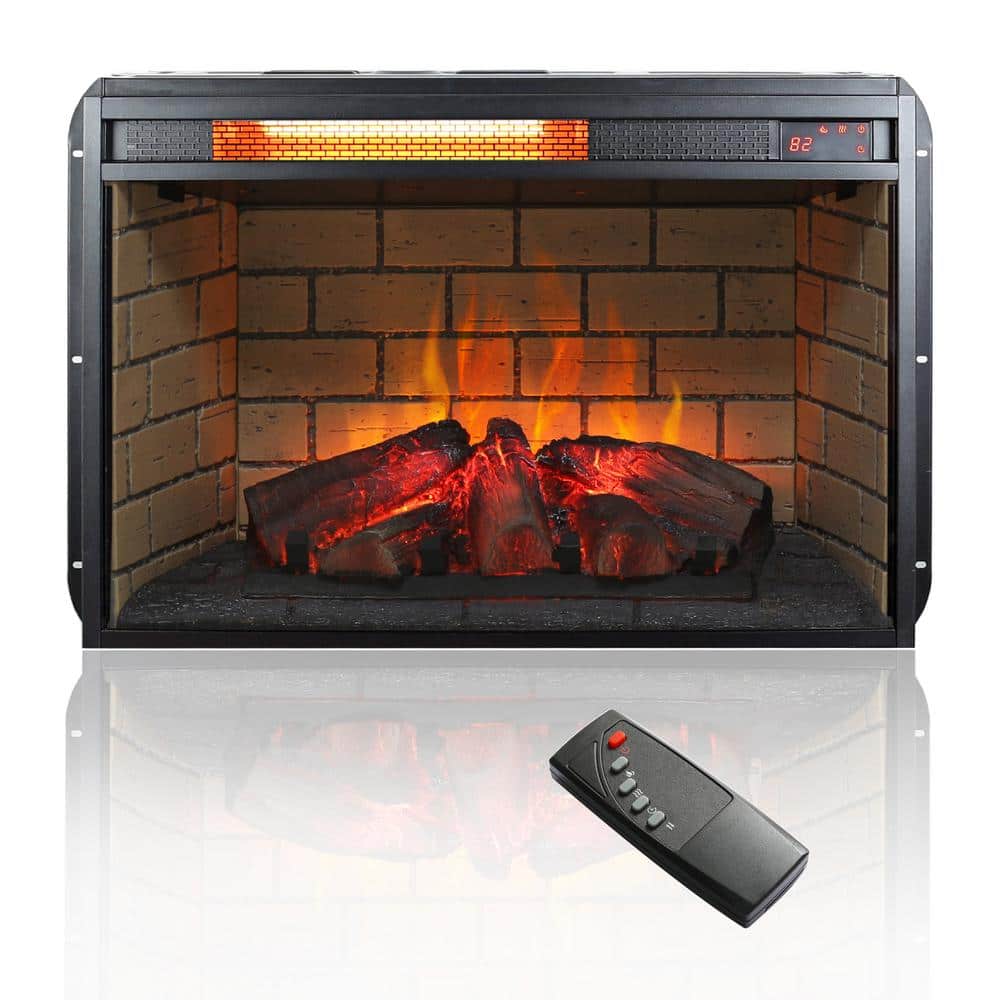 Etokfoks 27 in. 1500-Watt Infrared Quartz Heater Fireplace Insert Woodlog Version with Brick, Antique Black -  MLSA21IN003