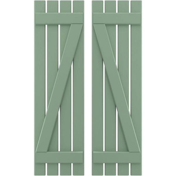 Ekena Millwork 15-1/2 in. W x 60 in. H Americraft 4 Board Exterior Real Wood Spaced Board and Batten Shutters with Z-Bar Track Green