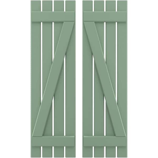 Ekena Millwork 15-1/2 in. W x 76 in. H Americraft 4-Board Exterior Real Wood Spaced Board and Batten Shutters with Z-Bar in Track Green