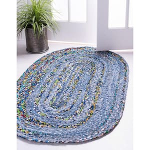 Braided Chindi Blue/Multi 5 ft. x 8 ft. Oval Area Rug