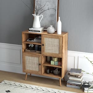 Natural MDF 31.5 in. Buffet Sideboard Accent Storage Cabinet Coffee Bar Cabinet Doors Cubbies
