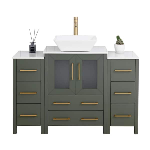 48 in. W Single Basin Vintage Green Bath Vanity with White Engineered Marble Top and Mirror
