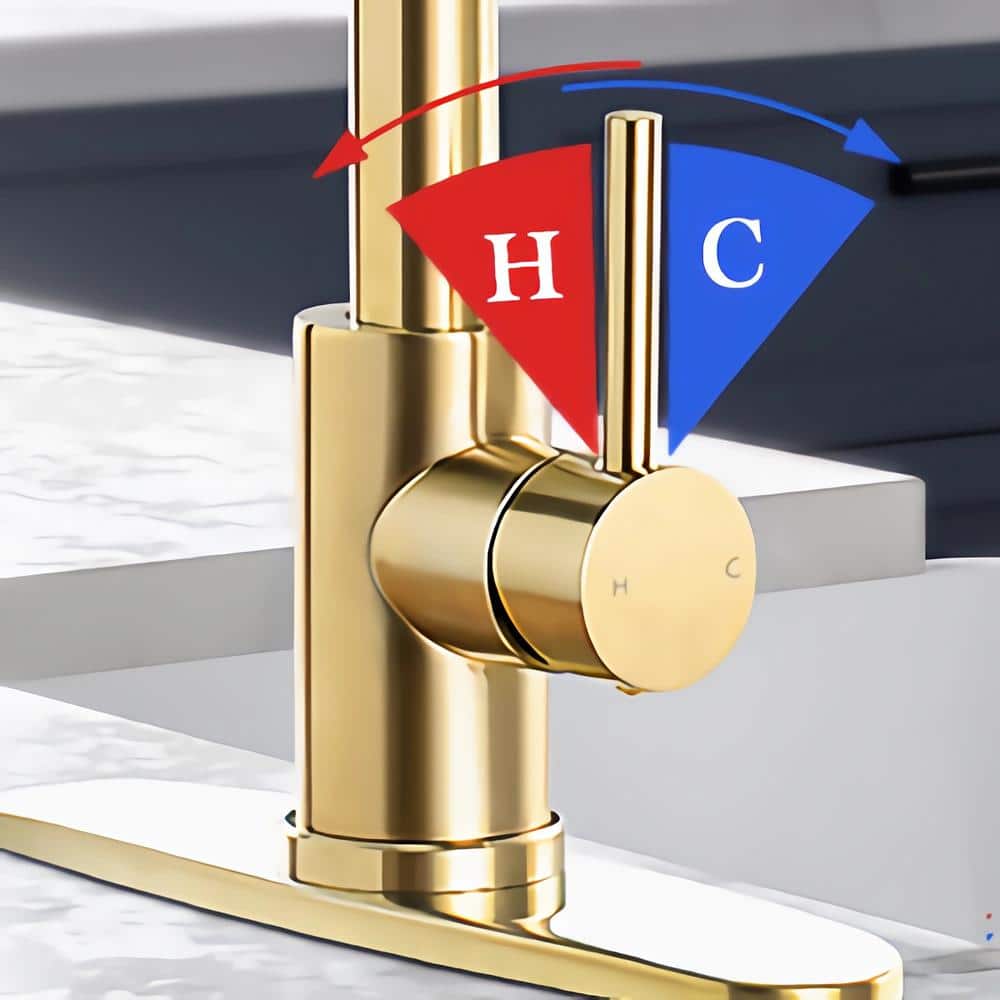 Brushed Gold Stainless Steel Pull Down Kitchen Faucet with Deck Plate